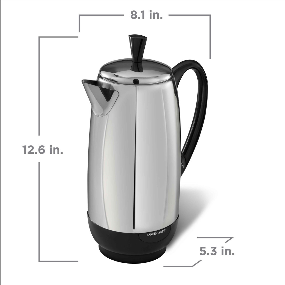 Farberware 12 Cup Electric Coffee Percolator, Coffee Maker with Stainless Steel Basket, Automatic Keep Warm, No-Drip Spout FCP412